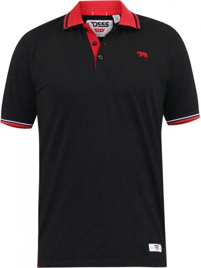 D555 CHESTER Pique Polo With Red Collar With Tipping Detail And Chest Embroidery Black - Polokošile - Polokošile 2XL-8XL - Trička s límečkem 2XL-8XL