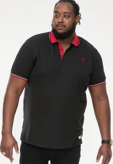 D555 CHESTER Pique Polo With Red Collar With Tipping Detail And Chest Embroidery Black - Polokošile - Polokošile 2XL-8XL - Trička s límečkem 2XL-8XL