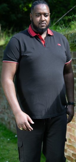 D555 CHESTER Pique Polo With Red Collar With Tipping Detail And Chest Embroidery Black - Polokošile - Polokošile 2XL-8XL - Trička s límečkem 2XL-8XL