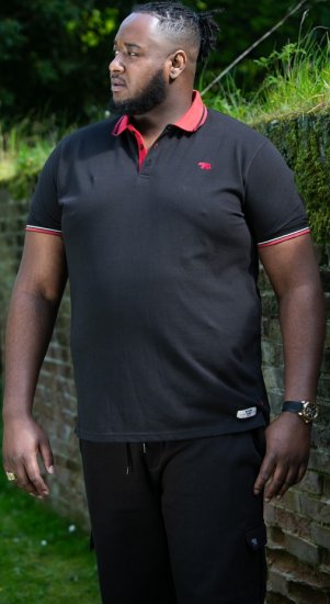 D555 CHESTER Pique Polo With Red Collar With Tipping Detail And Chest Embroidery Black - Polokošile - Polokošile 2XL-8XL - Trička s límečkem 2XL-8XL