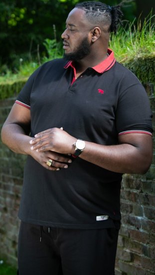 D555 CHESTER Pique Polo With Red Collar With Tipping Detail And Chest Embroidery Black - Polokošile - Polokošile 2XL-8XL - Trička s límečkem 2XL-8XL