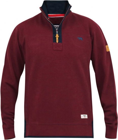 D555 HIRALDO Quarter Neck Pique Fleece Sweatshirt With Chest Embroidery Red - Mikiny & mikiny s kapucí - Mikiny & Mikiny s kapucí 2XL-12XL