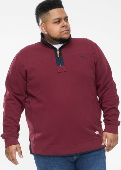 D555 HIRALDO Quarter Neck Pique Fleece Sweatshirt With Chest Embroidery Red - Mikiny & mikiny s kapucí - Mikiny & Mikiny s kapucí 2XL-12XL
