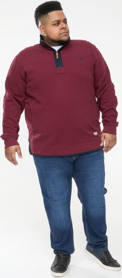 D555 HIRALDO Quarter Neck Pique Fleece Sweatshirt With Chest Embroidery Red - Mikiny & mikiny s kapucí - Mikiny & Mikiny s kapucí 2XL-12XL