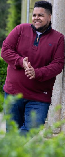 D555 HIRALDO Quarter Neck Pique Fleece Sweatshirt With Chest Embroidery Red - Mikiny & mikiny s kapucí - Mikiny & Mikiny s kapucí 2XL-12XL