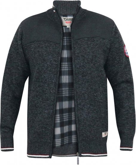D555 ABERDARE Knitted Zip Through Sweater With Bonded Check Lining Charcoal Marl - Mikiny & mikiny s kapucí - Mikiny & Mikiny s kapucí 2XL-12XL
