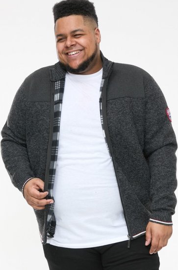 D555 ABERDARE Knitted Zip Through Sweater With Bonded Check Lining Charcoal Marl - Mikiny & mikiny s kapucí - Mikiny & Mikiny s kapucí 2XL-12XL