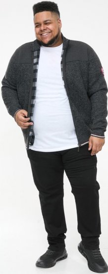 D555 ABERDARE Knitted Zip Through Sweater With Bonded Check Lining Charcoal Marl - Mikiny & mikiny s kapucí - Mikiny & Mikiny s kapucí 2XL-12XL
