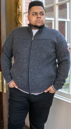 D555 ABERDARE Knitted Zip Through Sweater With Bonded Check Lining Charcoal Marl - Mikiny & mikiny s kapucí - Mikiny & Mikiny s kapucí 2XL-12XL