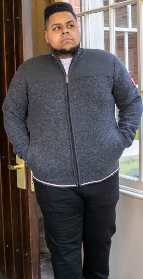 D555 ABERDARE Knitted Zip Through Sweater With Bonded Check Lining Charcoal Marl - Mikiny & mikiny s kapucí - Mikiny & Mikiny s kapucí 2XL-12XL