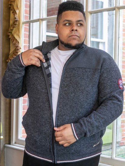 D555 ABERDARE Knitted Zip Through Sweater With Bonded Check Lining Charcoal Marl - Mikiny & mikiny s kapucí - Mikiny & Mikiny s kapucí 2XL-12XL