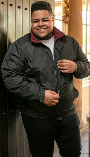 D555 Rudy Showerproof Fleece Lined Jacket With Packaway Hood - Black - Bundy - Bundy Nadměrné Velikosti - 2XL-8XL
