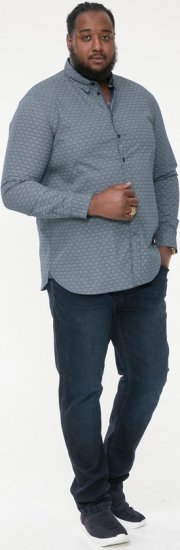 D555 MANGALA Geometric AOP Long Sleeve Shirt With Concealed Button Down Collar Navy - Košile - Košile 2XL-10XL