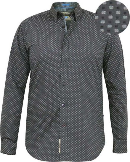 D555 KEATON Micro AOP Long Sleeve Shirt With Concealed Button Down Collar Grey - Košile - Košile 2XL-10XL