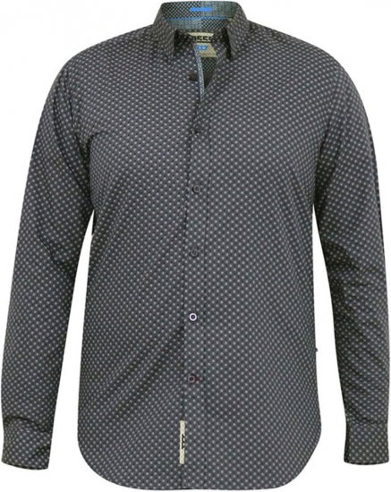 D555 KEATON Micro AOP Long Sleeve Shirt With Concealed Button Down Collar Grey - Košile - Košile 2XL-10XL