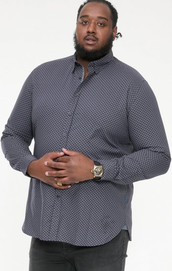 D555 KEATON Micro AOP Long Sleeve Shirt With Concealed Button Down Collar Grey - Košile - Košile 2XL-10XL