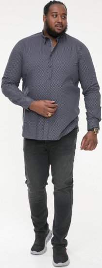 D555 KEATON Micro AOP Long Sleeve Shirt With Concealed Button Down Collar Grey - Košile - Košile 2XL-10XL