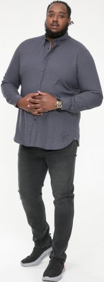 D555 KEATON Micro AOP Long Sleeve Shirt With Concealed Button Down Collar Grey - Košile - Košile 2XL-10XL