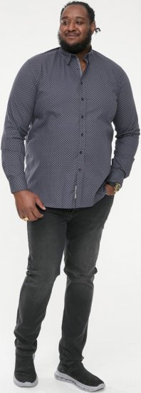 D555 KEATON Micro AOP Long Sleeve Shirt With Concealed Button Down Collar Grey - Košile - Košile 2XL-10XL