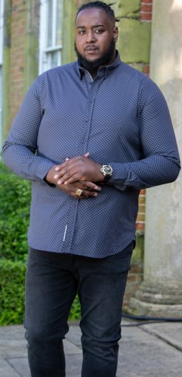 D555 KEATON Micro AOP Long Sleeve Shirt With Concealed Button Down Collar Grey - Košile - Košile 2XL-10XL