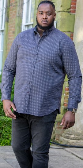 D555 KEATON Micro AOP Long Sleeve Shirt With Concealed Button Down Collar Grey - Košile - Košile 2XL-10XL