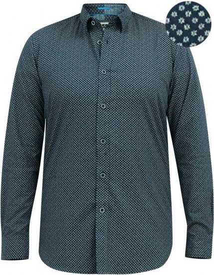 D555 MORGAN Micro AOP Long Sleeve Shirt With Concealed Button Down Collar Navy - Košile - Košile 2XL-10XL