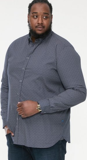 D555 MORGAN Micro AOP Long Sleeve Shirt With Concealed Button Down Collar Navy - Košile - Košile 2XL-10XL