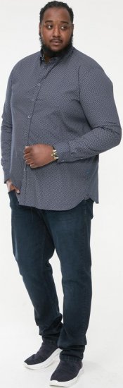 D555 MORGAN Micro AOP Long Sleeve Shirt With Concealed Button Down Collar Navy - Košile - Košile 2XL-10XL