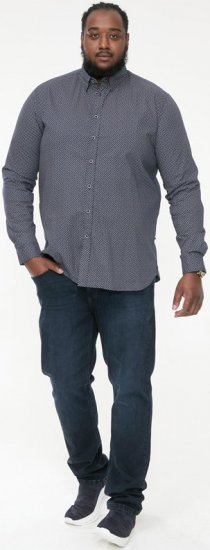 D555 MORGAN Micro AOP Long Sleeve Shirt With Concealed Button Down Collar Navy - Košile - Košile 2XL-10XL