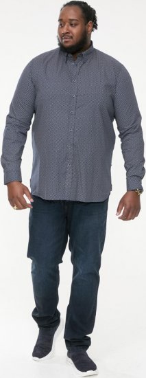 D555 MORGAN Micro AOP Long Sleeve Shirt With Concealed Button Down Collar Navy - Košile - Košile 2XL-10XL
