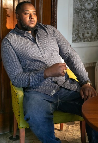 D555 MORGAN Micro AOP Long Sleeve Shirt With Concealed Button Down Collar Navy - Košile - Košile 2XL-10XL