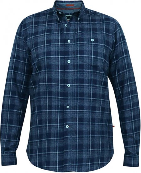 D555 SONNY Navy Check Long Sleeve Shirt With Chest Patch Pocket & Button Down Collar Navy Check - Košile - Košile 2XL-10XL