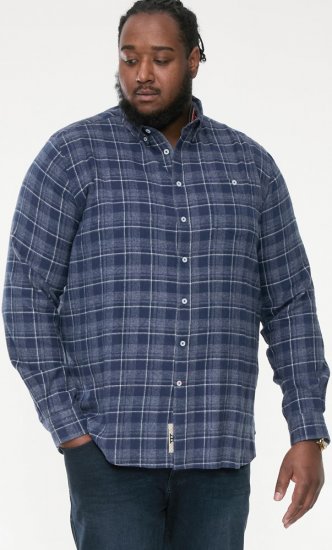 D555 SONNY Navy Check Long Sleeve Shirt With Chest Patch Pocket & Button Down Collar Navy Check - Košile - Košile 2XL-10XL