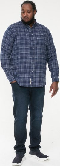 D555 SONNY Navy Check Long Sleeve Shirt With Chest Patch Pocket & Button Down Collar Navy Check - Košile - Košile 2XL-10XL