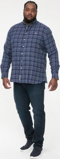 D555 SONNY Navy Check Long Sleeve Shirt With Chest Patch Pocket & Button Down Collar Navy Check - Košile - Košile 2XL-10XL