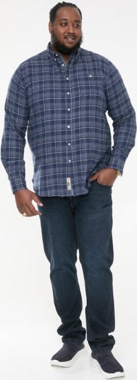 D555 SONNY Navy Check Long Sleeve Shirt With Chest Patch Pocket & Button Down Collar Navy Check - Košile - Košile 2XL-10XL