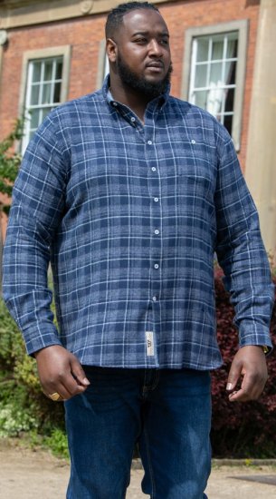 D555 SONNY Navy Check Long Sleeve Shirt With Chest Patch Pocket & Button Down Collar Navy Check - Košile - Košile 2XL-10XL