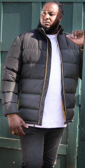 D555 CRISTIANO Puffer Jacket With Binding On Cuffs And Embroidery Badge On Sleeve Black - Bundy - Bundy Nadměrné Velikosti - 2XL-8XL