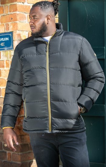 D555 CRISTIANO Puffer Jacket With Binding On Cuffs And Embroidery Badge On Sleeve Black - Bundy - Bundy Nadměrné Velikosti - 2XL-8XL