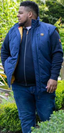 D555 FELIPE Zip Through Padded Gilet With Contrast Colour Lining And Rubber Badge Navy - Bundy - Bundy Nadměrné Velikosti - 2XL-8XL