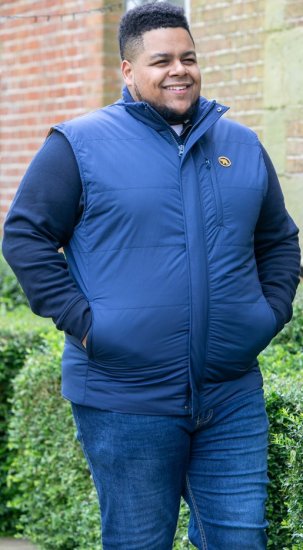 D555 FELIPE Zip Through Padded Gilet With Contrast Colour Lining And Rubber Badge Navy - Bundy - Bundy Nadměrné Velikosti - 2XL-8XL