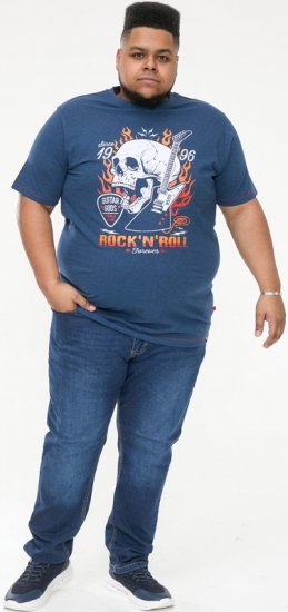 D555 NEAL Skull With Flames Printed Crew Neck T-Shirt Navy/Blue Twist - Trička - Trička nadměrné velikosti - 2XL-14XL