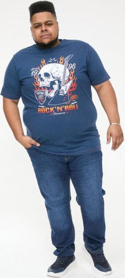 D555 NEAL Skull With Flames Printed Crew Neck T-Shirt Navy/Blue Twist - Trička - Trička nadměrné velikosti - 2XL-14XL