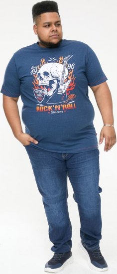 D555 NEAL Skull With Flames Printed Crew Neck T-Shirt Navy/Blue Twist - Trička - Trička nadměrné velikosti - 2XL-14XL