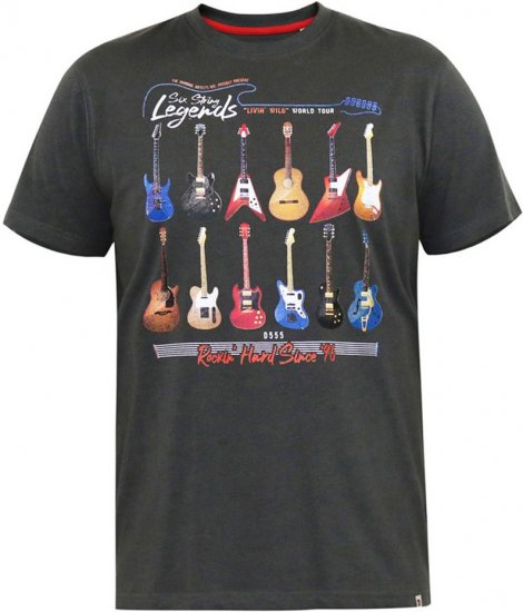 D555 JAIDEN Legends Guitar Printed Crew Neck T-Shirt Khaki - Trička - Trička nadměrné velikosti - 2XL-14XL