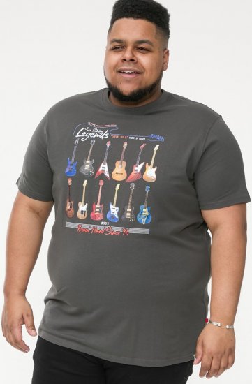 D555 JAIDEN Legends Guitar Printed Crew Neck T-Shirt Khaki - Trička - Trička nadměrné velikosti - 2XL-14XL
