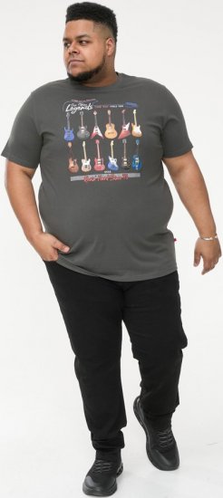 D555 JAIDEN Legends Guitar Printed Crew Neck T-Shirt Khaki - Trička - Trička nadměrné velikosti - 2XL-14XL