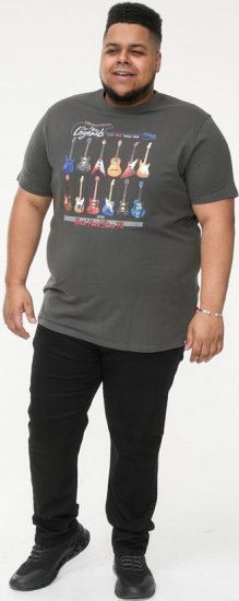 D555 JAIDEN Legends Guitar Printed Crew Neck T-Shirt Khaki - Trička - Trička nadměrné velikosti - 2XL-14XL