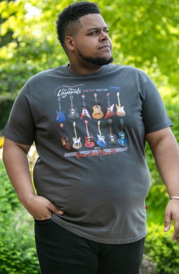 D555 JAIDEN Legends Guitar Printed Crew Neck T-Shirt Khaki - Trička - Trička nadměrné velikosti - 2XL-14XL