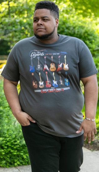 D555 JAIDEN Legends Guitar Printed Crew Neck T-Shirt Khaki - Trička - Trička nadměrné velikosti - 2XL-14XL